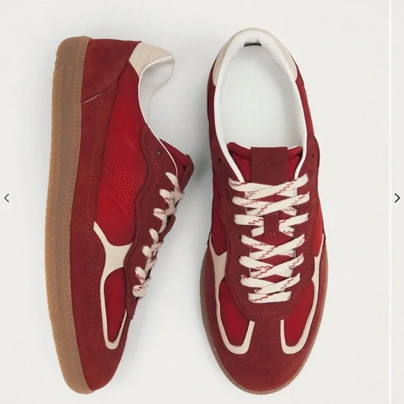 TB.490 RIFE SHEEN RED LEATHER SNEAKERS Size 9 / 40 - Picture 1 of 8